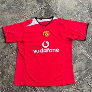 Vintage MANCHESTER UNITED Football Soccer Jersey w Embroidered Crest Vneck Mesh